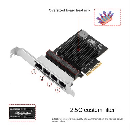 2.5G 4 Port PCIe RJ45 LAN 10/100/1000/2500Mbps RTL8125B Chip Quad Server 22042 - Afbeelding 8 van 9