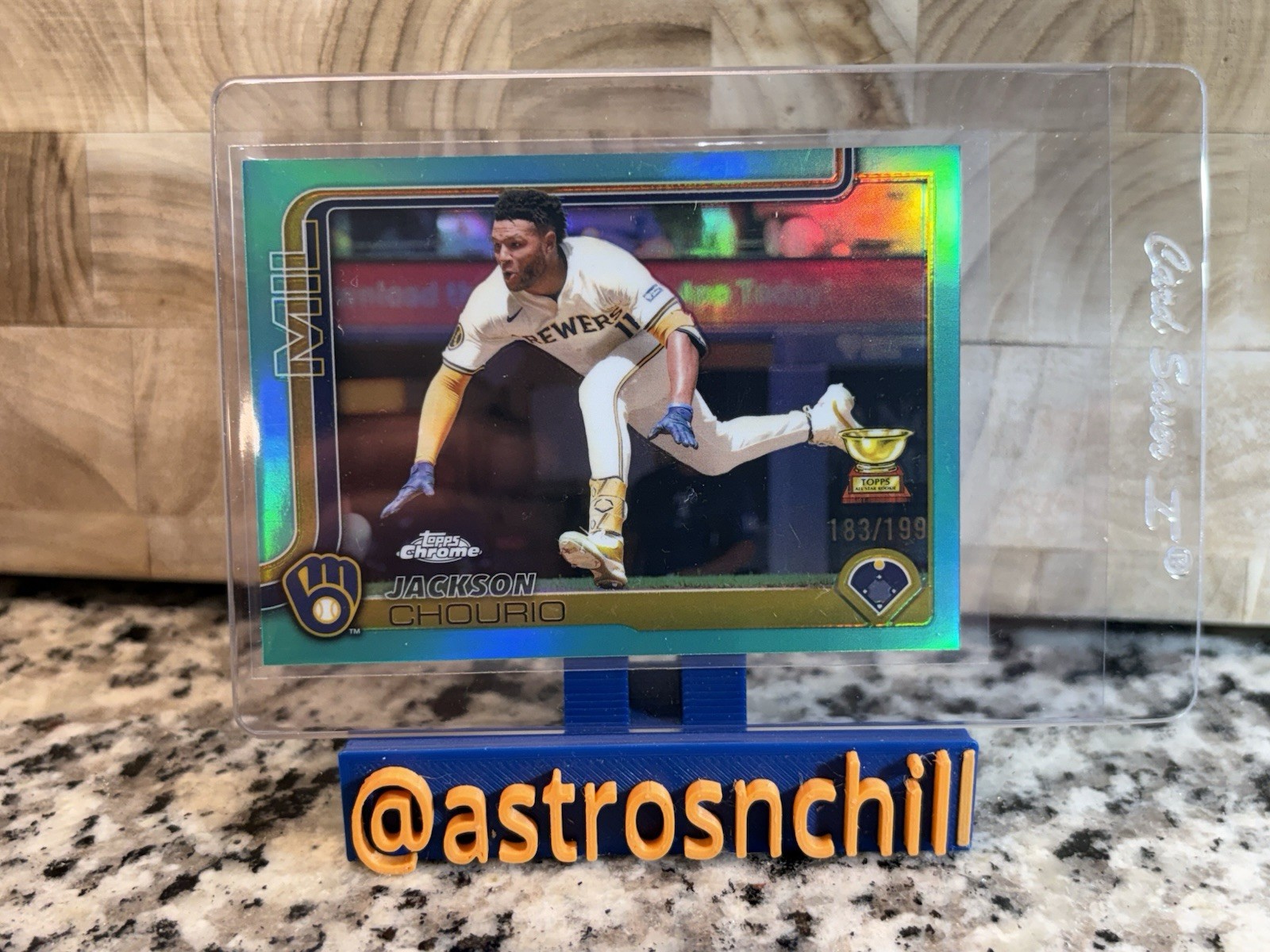 2025 Topps Chrome - Jackson Chourio #262 Aqua Refractor /199 Rookie Cup - Clean!
