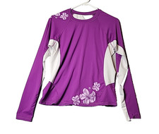 Athleta Purple White Floral LS Rash Guard Swim Shirt Women's L Stretch