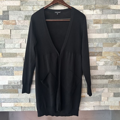 eileen fisher Long Cardigan Button Black Knit In Wool Size Medium
