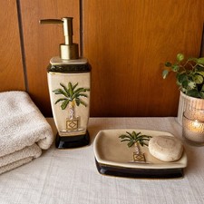 Avanti Banana Palm Linen Soap Dish Lotion Soap Dispenser Bathroom Set