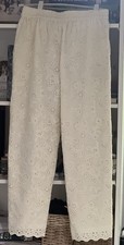 ZARA Embroidered XS Pants. NWT. Ecru. Elastic Waist Band In Back. Has Pockets