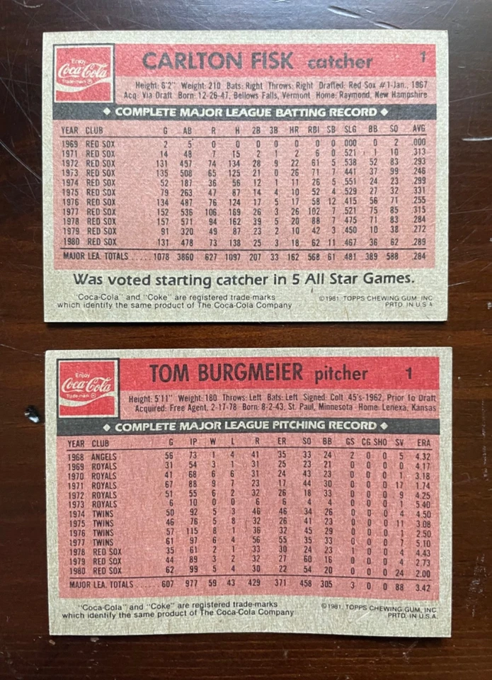 1981 年 TOPPS 可口可乐可乐 ~ 红色 SOX 原型套装 - # 1 风险 # 2 大米 # 3 LYNN — 第 4/4 张图片