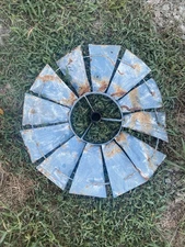 Vtd Distressed Blue 22” Metal Windmill Yard Art Fan Blades Decor