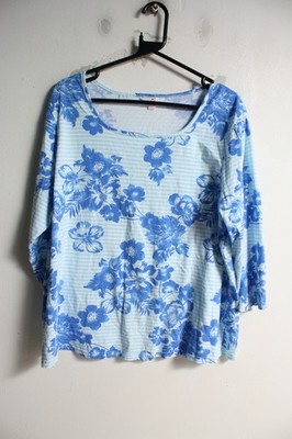 Julipa Damen Oberteil mit Blumenmuster und eckigem Ausschnitt   blau   Größe 20 (j20)