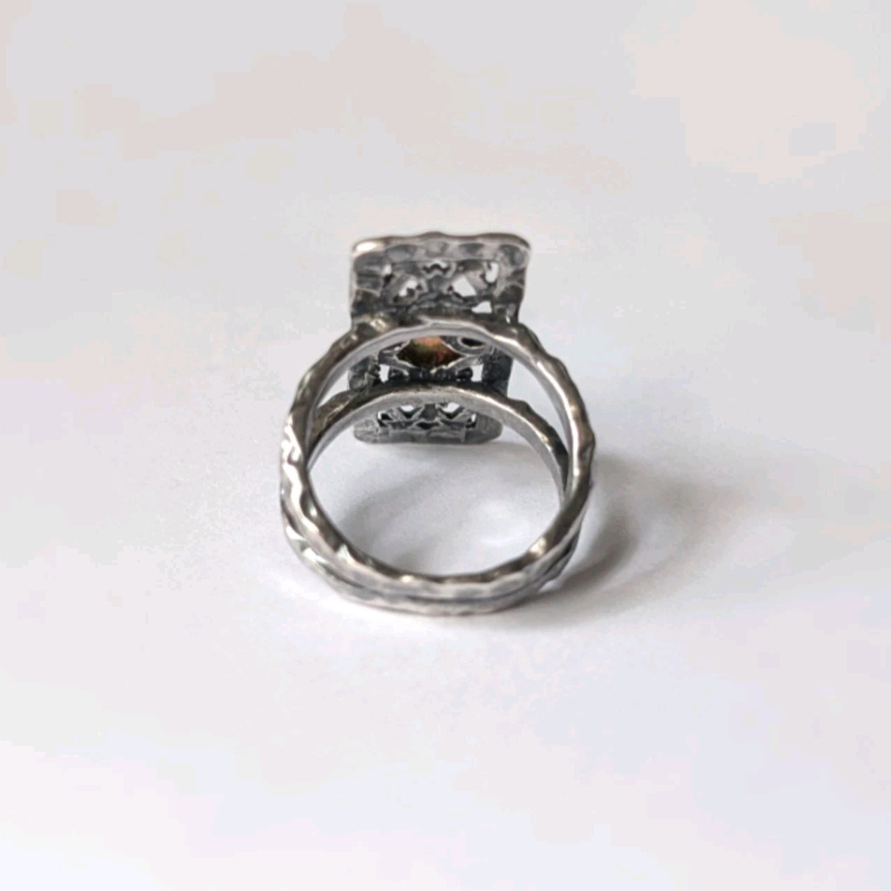 Sterling silver ring Opal stone rectangle Stamped… - image 6