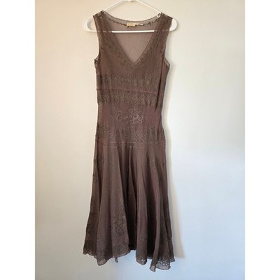 Maxstudio Dress Special Edition Vintage Brown Lace V Neck Sleeveless Silk