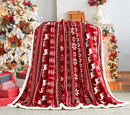 Touchat Red Sherpa Christmas Throw Blanket, Fuzzy Fluffy Soft Cozy Blanket, - Picture 2 of 8