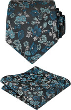 Mens 3.15inches Flower Patterned Tie with Floral Printed Pocket Square