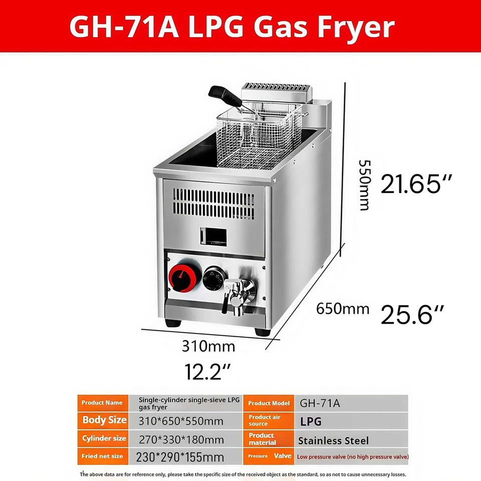 16L LPG/Erdgas Kommerzielle Fritteuse Catering Temperatur Einstellbar Fritteuse - Bild 4 von 4