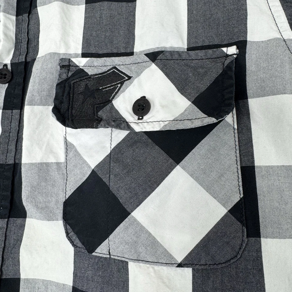 Famous Stars and Straps Shirt Men's Medium Black White Buffalo Plaid Long Sleeve - Image 4 of 4