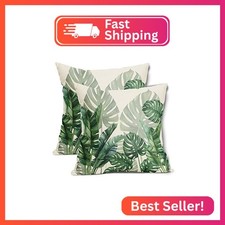 Kawani Tropical Green Leaf Pillow Covers 20X20 Inches Botanical Banana Monstera