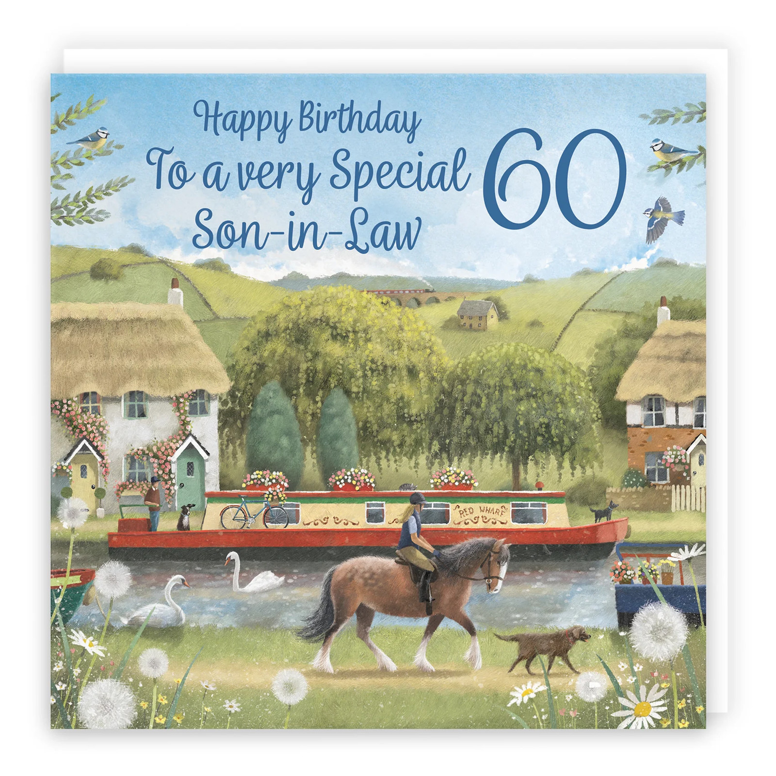 60th Son-in-Law Canal Narrowboat Birthday Card Horse Riding Milo's Gallery