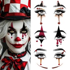 15 Pcs Horror Halloween Face Makeup Tattoos Stickers Clown Demon Spider Web