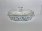 Baking dish Corning Ware with pyrex lid VTG 1.5 Qt Blue Heather design
