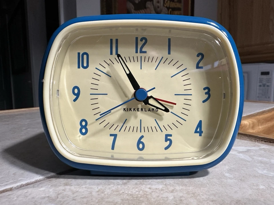 Kikkerland Retro Alarm Clock-Blue-Glow In The Dark Hands (Uses 1 AA Battery) - Image 4 of 4