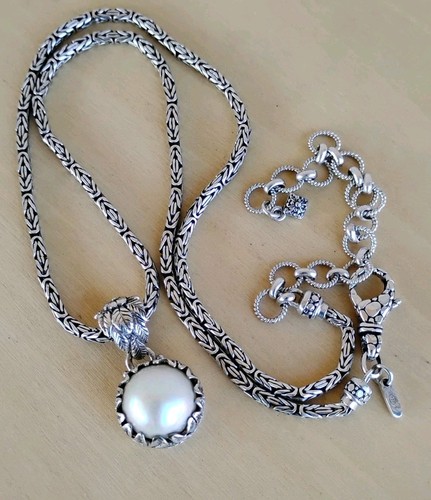 Sarda by Janyl Sherman Handmade Bali Sterling Mabe Pearl Leaf Pendant 1.31" L - Picture 23 of 23