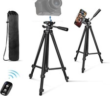 Adjustable Phone  Camera Tripod w/Built-in Level, Portable Metal Travel Stand
