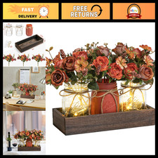 3 Pcs Mason Jar Centerpiece Decor with LED Lights Wood Tray for Dining Table,