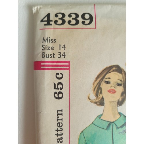 B34 1960s Sewing Pattern for Dress & Jacket w Detachable Collar, Simplicity 4339 - Picture 3 of 8