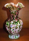 Fenton Vasa Murrhina Melon Vase in Rose Pink with Green Adventurine - 1960's
