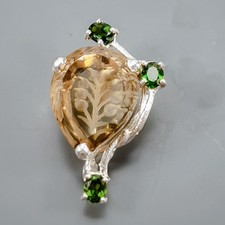 Biżuteria 14 ct + naturalna broszka kwarcowa cytrynowy 925 srebro szterlingowe /NB30824