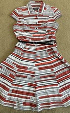 Nine West Belted Cotton Dress Ladies Size 8 Black Orange White Geometric Lined