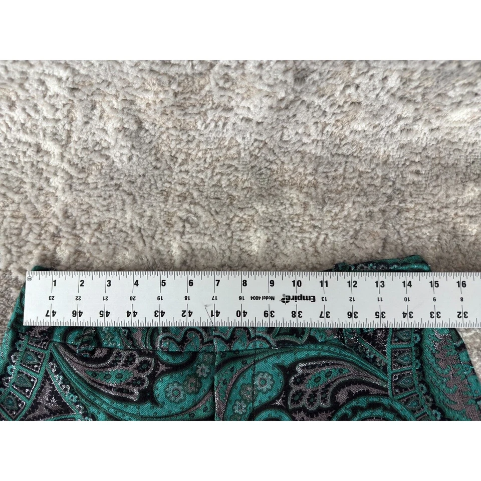 Alice + Olivia Sz 8 Teal Silver Metallic Paisley Jacquard Chino Dress Pants Tape - Image 4 of 4