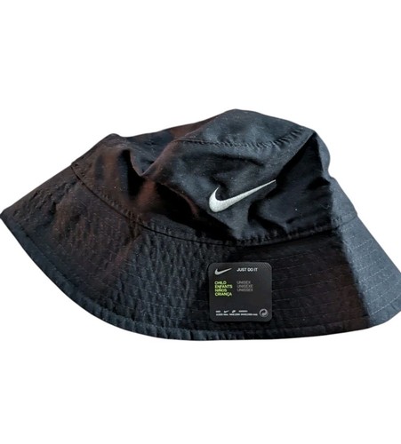 Nike Kids Bucket Hat Black White Swoosh Sun Cotton Youth Childs New - Picture 3 of 9