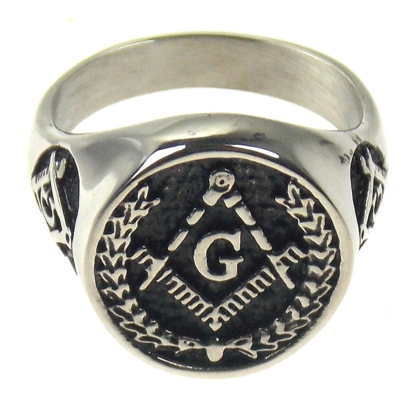 Mason Ring Stainless Steel Compass Square G Geometry Round Size 11 Silver