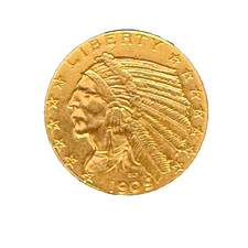 US 1909 D oro $5 5 dollari testa di indiano circolata