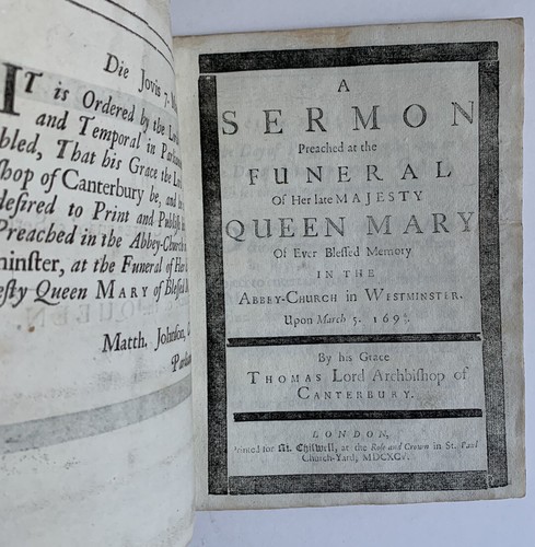 Funeral Sermon of Queen Mary II 1695 Westminster Abbey Tenison Purcell RARE - Picture 2 of 10