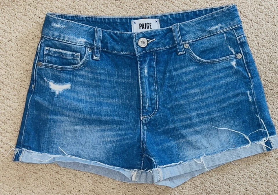 Лот из 2 PAIGE 5-pkt потертые срезы свернуть вверх синий джинсы джинсовой ткани шорты sz 25 ec - Изображение 2 из 4