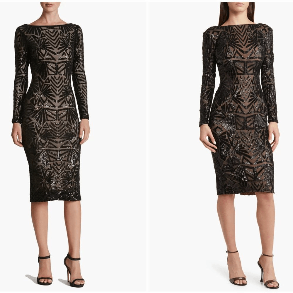 Dress The Population Emery Long Sleeve Sequin Cocktail Dress Medium | eBay