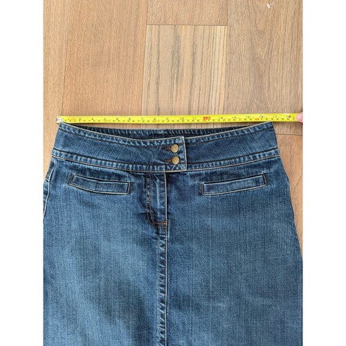 CAbi Size 8 Dark Wash Denim A-line Fringe Trim Jean Skirt Style 621 - Picture 4 of 7