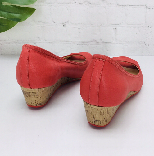 Cole Haan Women's Slip On Shoes Size 8 B Red Leather Cork Heel Wedge Open Toe - Picture 5 of 12