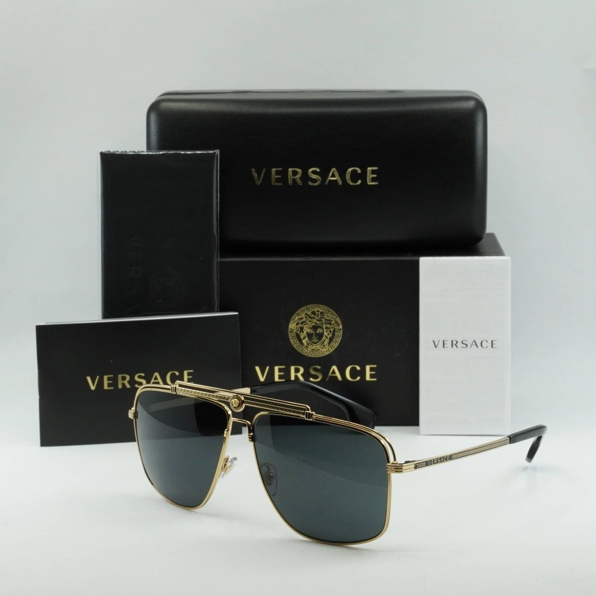 New VERSACE VE2242 100287 Shiny Gold/Dark Gray 61-13-145  display picture 1