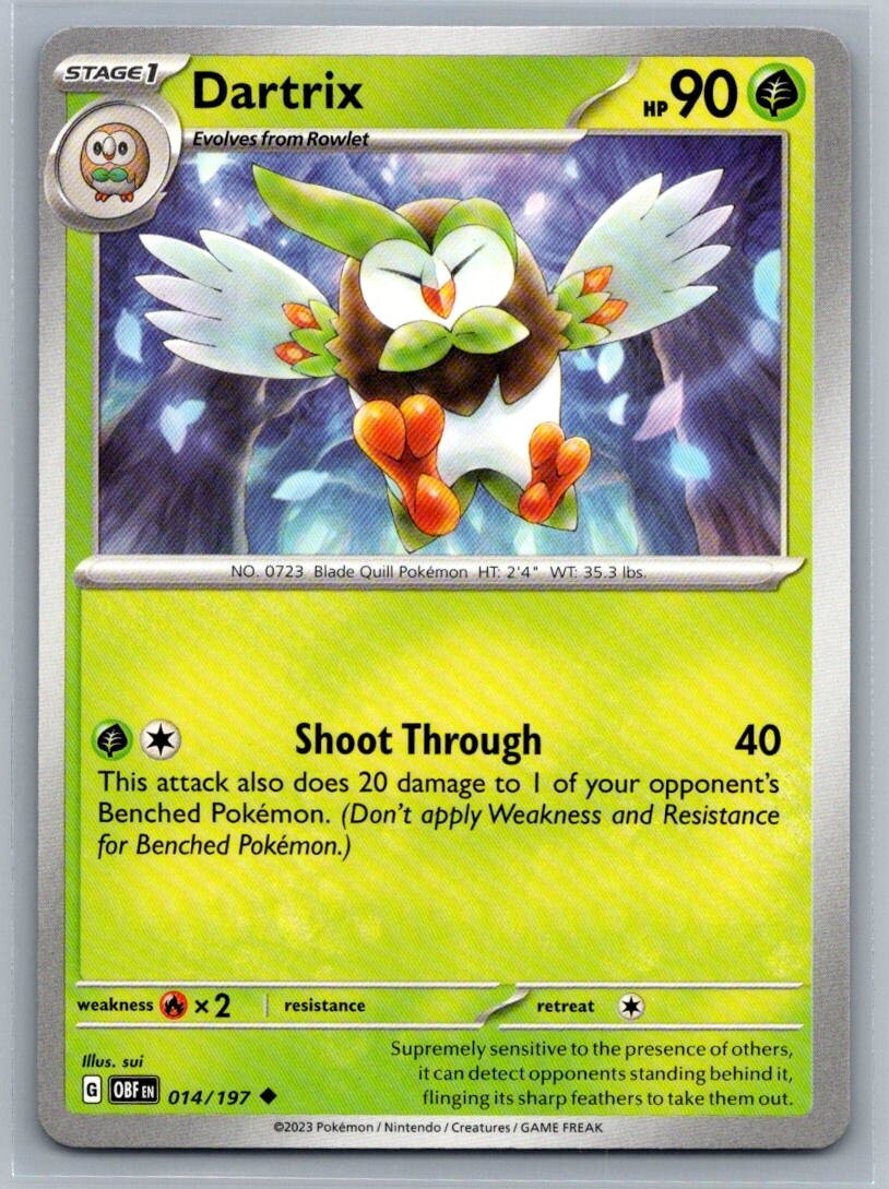 Dartrix 14/197 Obsidian Flames Uncommon Pokémon TCG 2023