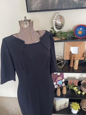 Womens NWT Tahari Blue Queen Anne Neck Dress 10 Arthur