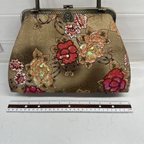 Vintage Beaded Purse Antique Hardware Chain Strap Top Handle Evening Bag - Picture 11 of 13
