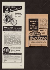 1947 WHIZZER Bike Motor lot of 2 Vintage Original Print ADS | Balloon tires bike