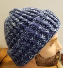Size Small Mixed Blues Wool Blend Soft Extra Warm Hand Knit 100 Handmade Beanie