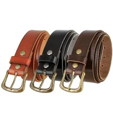 Women's Full Grain Casual Leather Belt Antique Solid Brass Buckle 1-1/2" wide