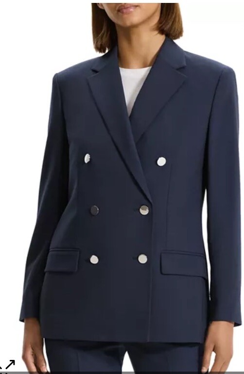 スーツ THEORY Women Suit Jackets N1106113XLV Blue Nwt Theory Double Breasted Boxy Blazer In Oxford Wool Size
