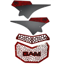 GAM Black Red Bundle For Can am Maverick X3 Front Grill Upper Racing Plates