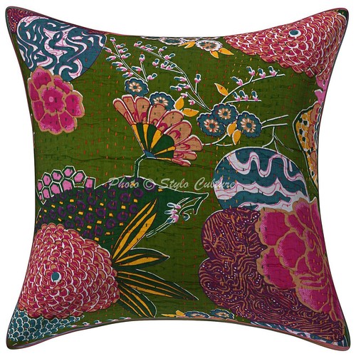 Decoraive Kantha Cushion Cover Indian Cotton Tropicana Sofa Bedding Pillow Case - Picture 41 of 49
