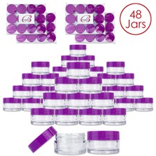Beauticom® (48 PCS) 20G/20ML Round Clear Plastic Refill Jars with Purple Lids