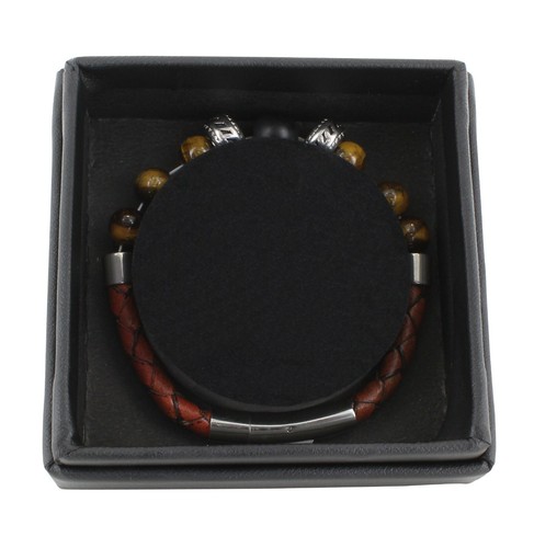 Michelsons of London Brown Leather with Tiger Eye & Matt Agate Bracelet - Picture 4 of 5