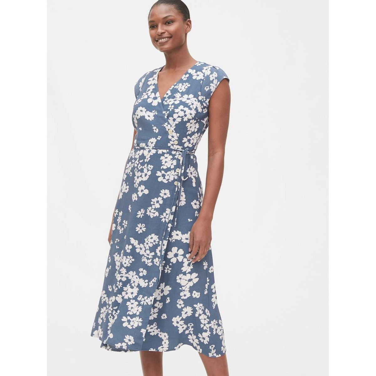 gap short sleeve side button midi wrap dress Pintuck-Waist Midi Shirt Dress