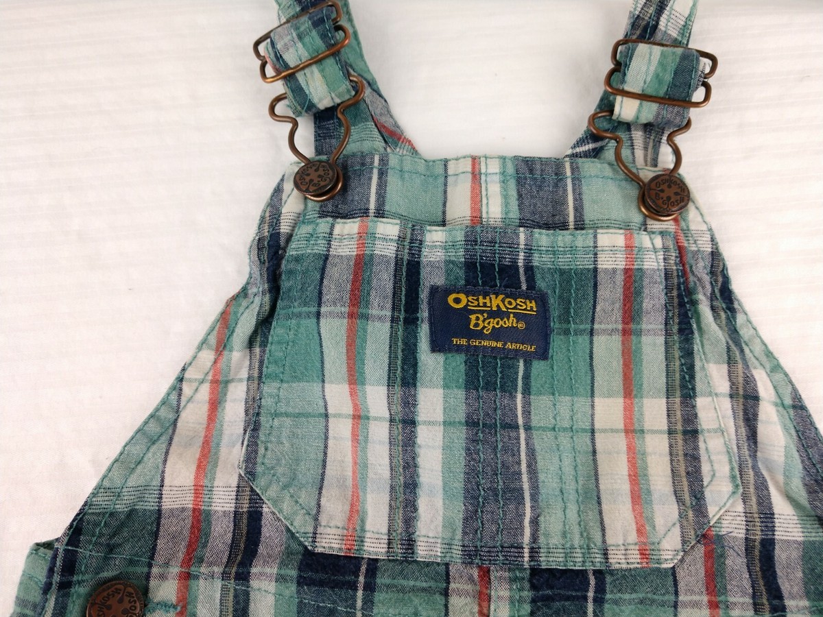 Oshkosh B'gosh Blue Label Vestbak Green Plaid Short Overalls